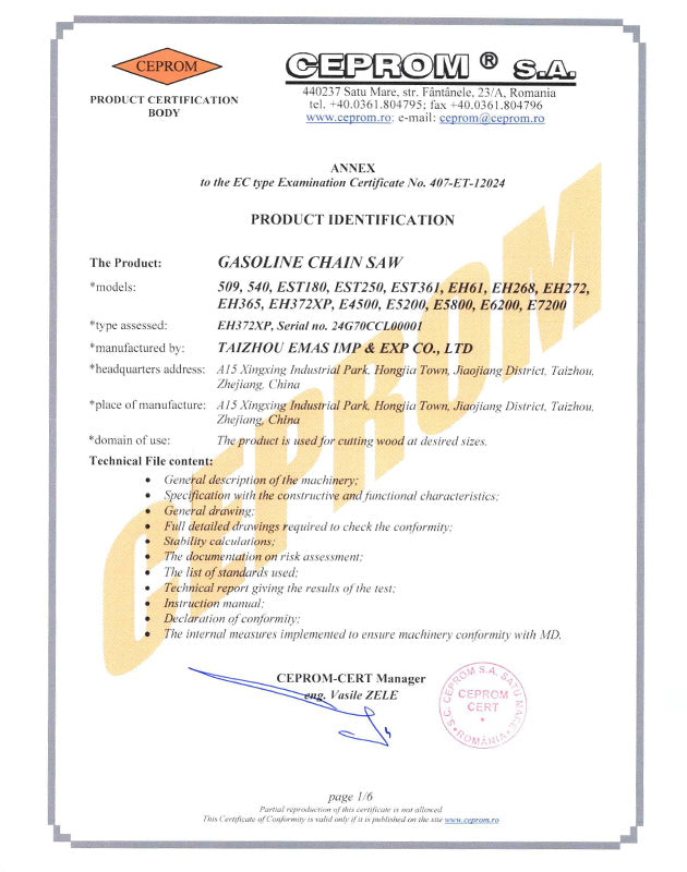 Chainsaw Ce CERTIFICATE
