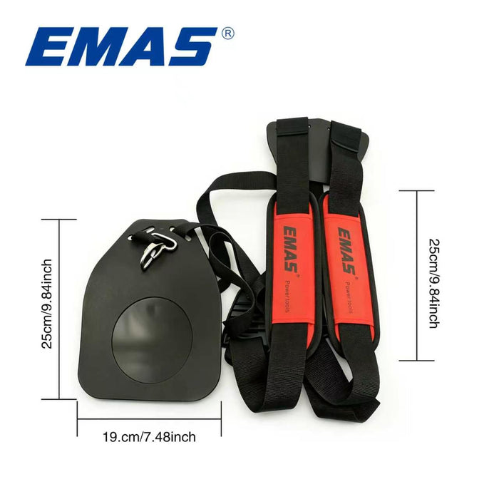 EMAS Red Black Deluxe Hard Back Harness for Brush Cutter, Thickened Rigid Backrest, Pressure Relief Shoulder Strap, Lawn Mower Accessory