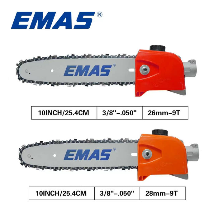 10 Inch Multi Tool Brush Cutter Adjustable Long Pole Saw Tree Pruning Saw Head with 3/8"-050"-40DL Guide bar and Chain, 26mm/28mm Gearbox Replacement Parts for a Pruning Saw