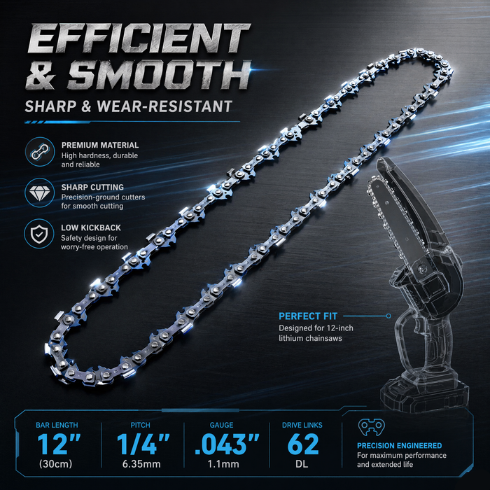 EMAS 1/4"-043"-62DL 12 Inch Saw Chain For Battery Chainsaw Replacement Repair, Professional Spare Parts Replacement for Compatible Brand, Factory Wholesale 100pcs