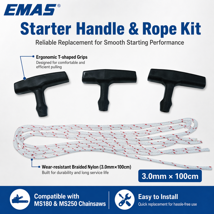 3 Sets Recoil Starter Pull Rope with Handle - High-Strength Starter Cord Replacement for Gasoline Chainsaw Model EST250, EST230, EST180, EST170, 025, 023, 018, 017