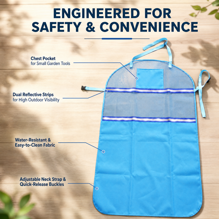 Garden Safety Work Apron with Dual Reflective Strips, Water Resistant Adjustable Gardening Apron for Outdoor Yard Work