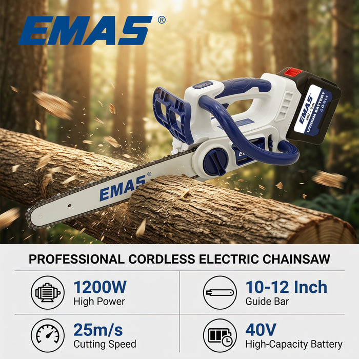 EMAS Professional 40V Lithium Battery Chainsaw EMLD5512 with 12in Guide Bar, Professional Spare Parts Replacement for Compatible Brand, Factory Wholesale Bulk Sale
