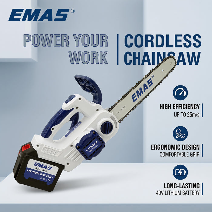 EMAS Professional 40V Lithium Battery Chainsaw EMLD5512 with 12in Guide Bar, Professional Spare Parts Replacement for Compatible Brand, Factory Wholesale Bulk Sale