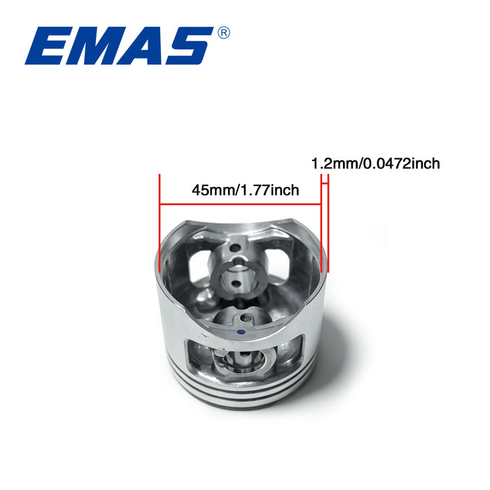 1 Set 45mm Chainsaw Pitson Kit for 52cc 5200 Gasoline Chainsaw Engine Parts Replacement, Includes 1 Piston, 1 Pin, 2 Rings, 2 Clips