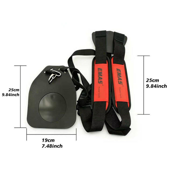 EMAS Red Black Deluxe Hard Back Harness for Brush Cutter, Thickened Rigid Backrest, Pressure Relief Shoulder Strap, Lawn Mower Accessory