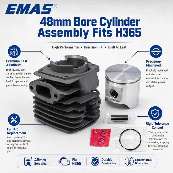 48mm Chrome-Plated Cylinder Diameter Chainsaw Cylinder Piston Assy suitable for EH365, High Performance Garden Tool Replacement Parts