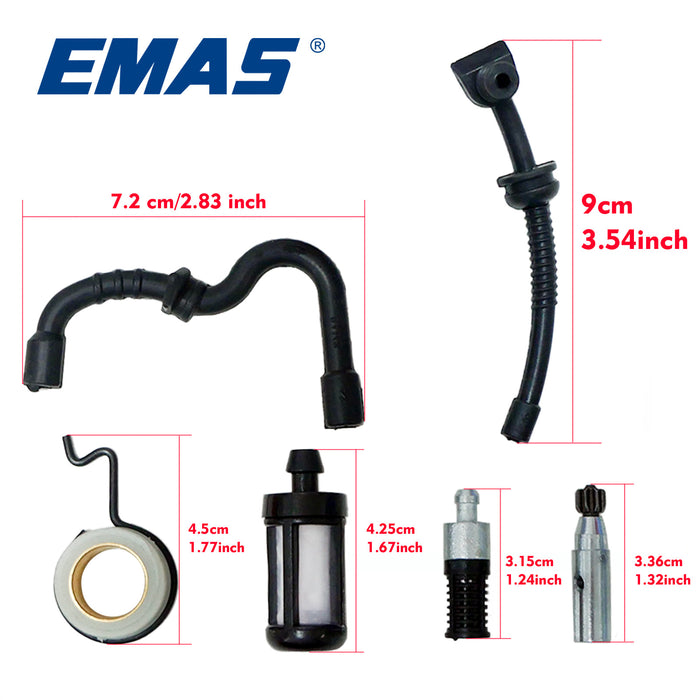 EMAS Oil Filter + Gasoline Filter + Turbine Wire Clip + Fuel Line + Oil Line + Oil Pump Kit, Compatible with EST180 Chainsaw, Replacement Parts for Gas Chainsaw Repair