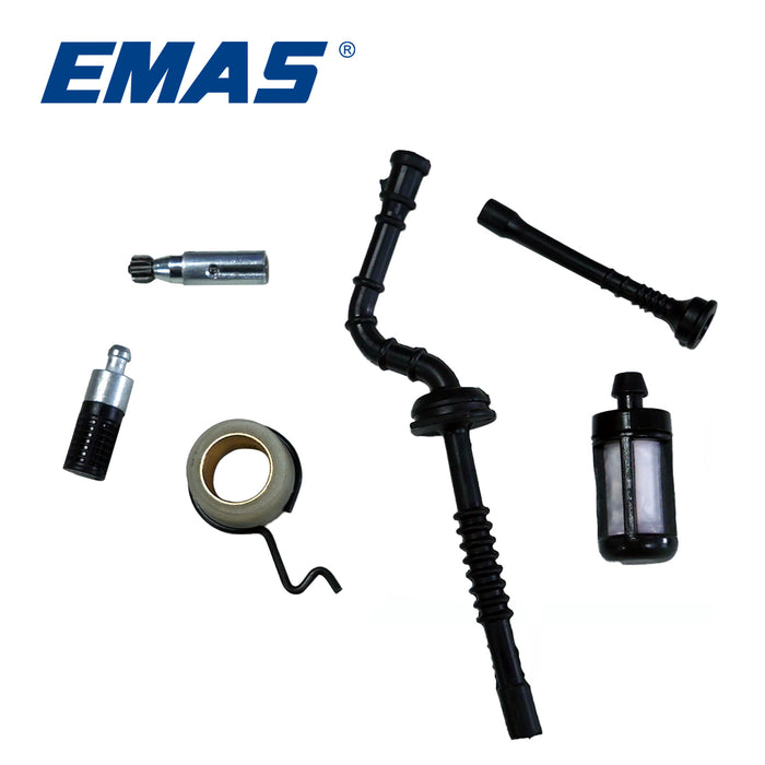 EMAS Oil Filter + Gasoline Filter + Turbine Wire Clip + Fuel Line + Oil Line + Oil Pump Kit, Compatible with EST180 Chainsaw, Replacement Parts for Gas Chainsaw Repair