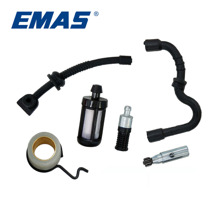 EMAS Oil Filter + Gasoline Filter + Turbine Wire Clip + Fuel Line + Oil Line + Oil Pump Kit, Compatible with EST180 Chainsaw, Replacement Parts for Gas Chainsaw Repair