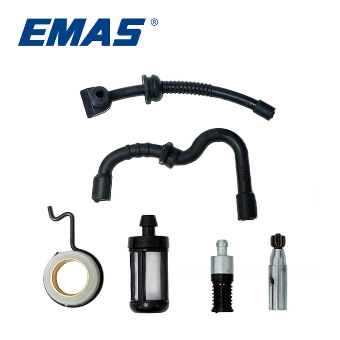 EMAS Oil Filter + Gasoline Filter + Turbine Wire Clip + Fuel Line + Oil Line + Oil Pump Kit, Compatible with EST180 Chainsaw, Replacement Parts for Gas Chainsaw Repair