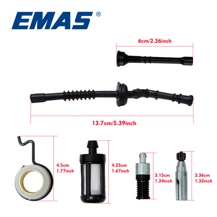 EMAS Oil Filter + Gasoline Filter + Turbine Wire Clip + Fuel Line + Oil Line + Oil Pump Kit, Compatible with EST250 Chainsaw, Replacement Parts for Gas Chainsaw Repair